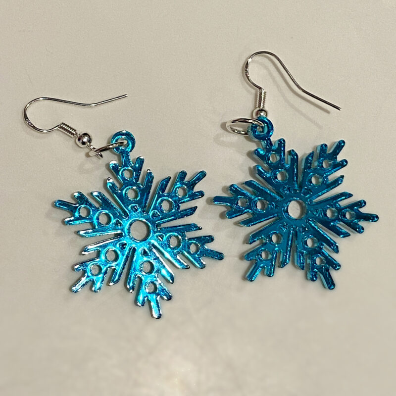 Teal mirror snowflake earrings